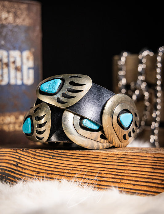 70s Turquoise Bear Paw Concho Belt 32-36W