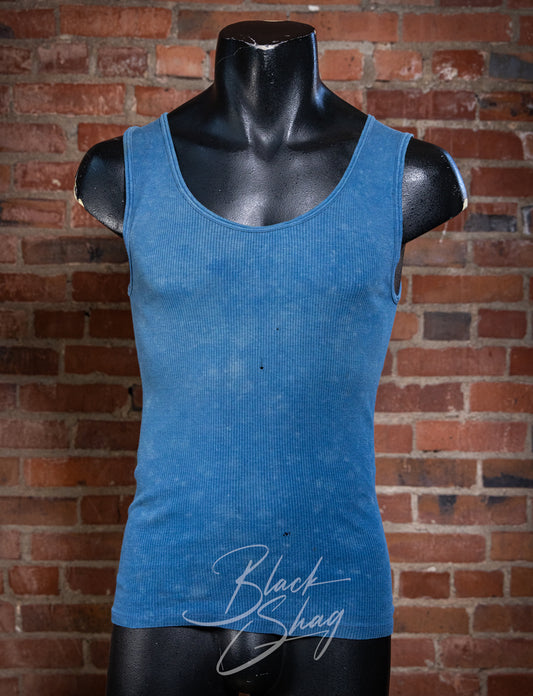 Vintage 70s Blue Ribbed Tank Top Small