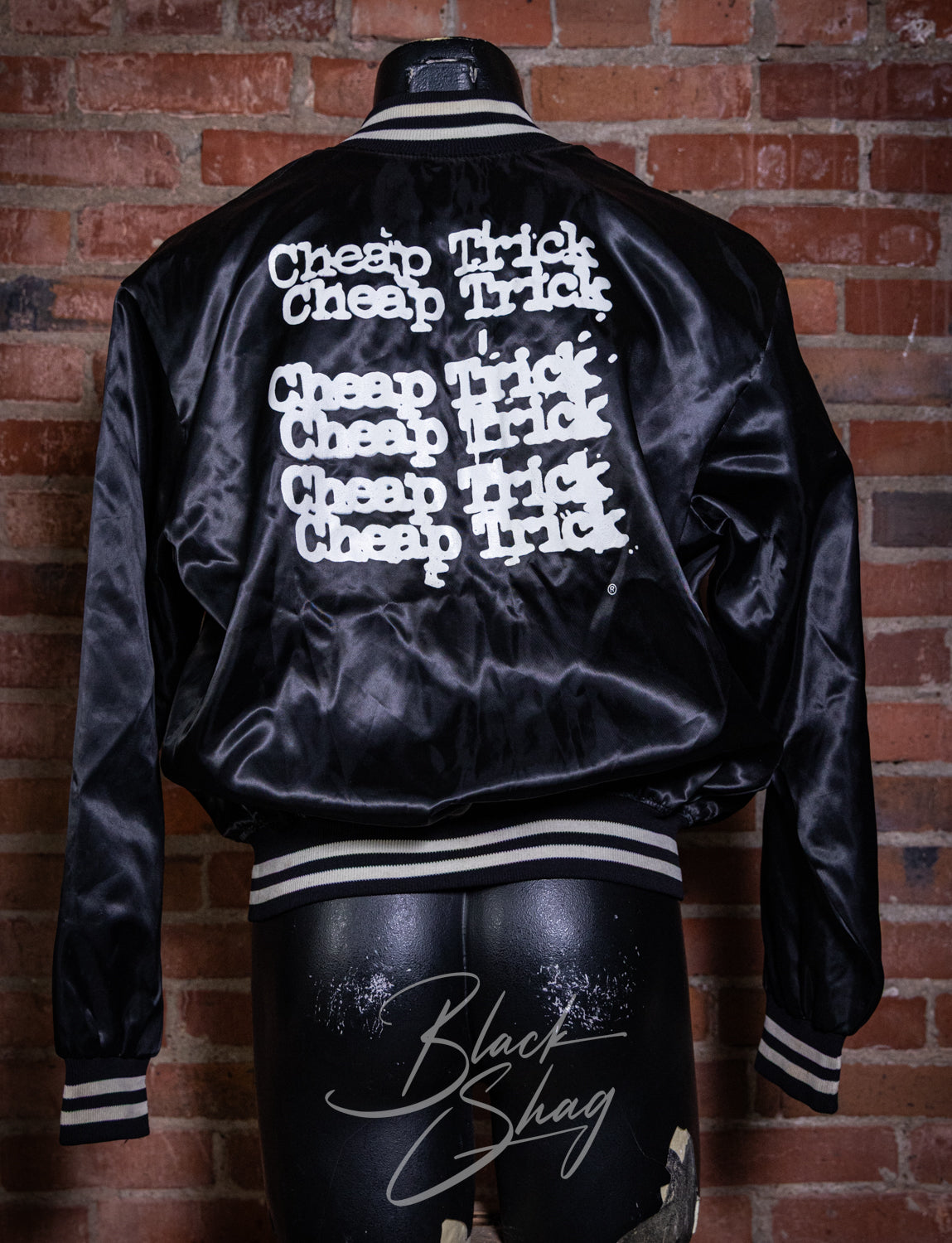 Vintage 80s Cheap Trick Black Satin Bomber Jacket Large