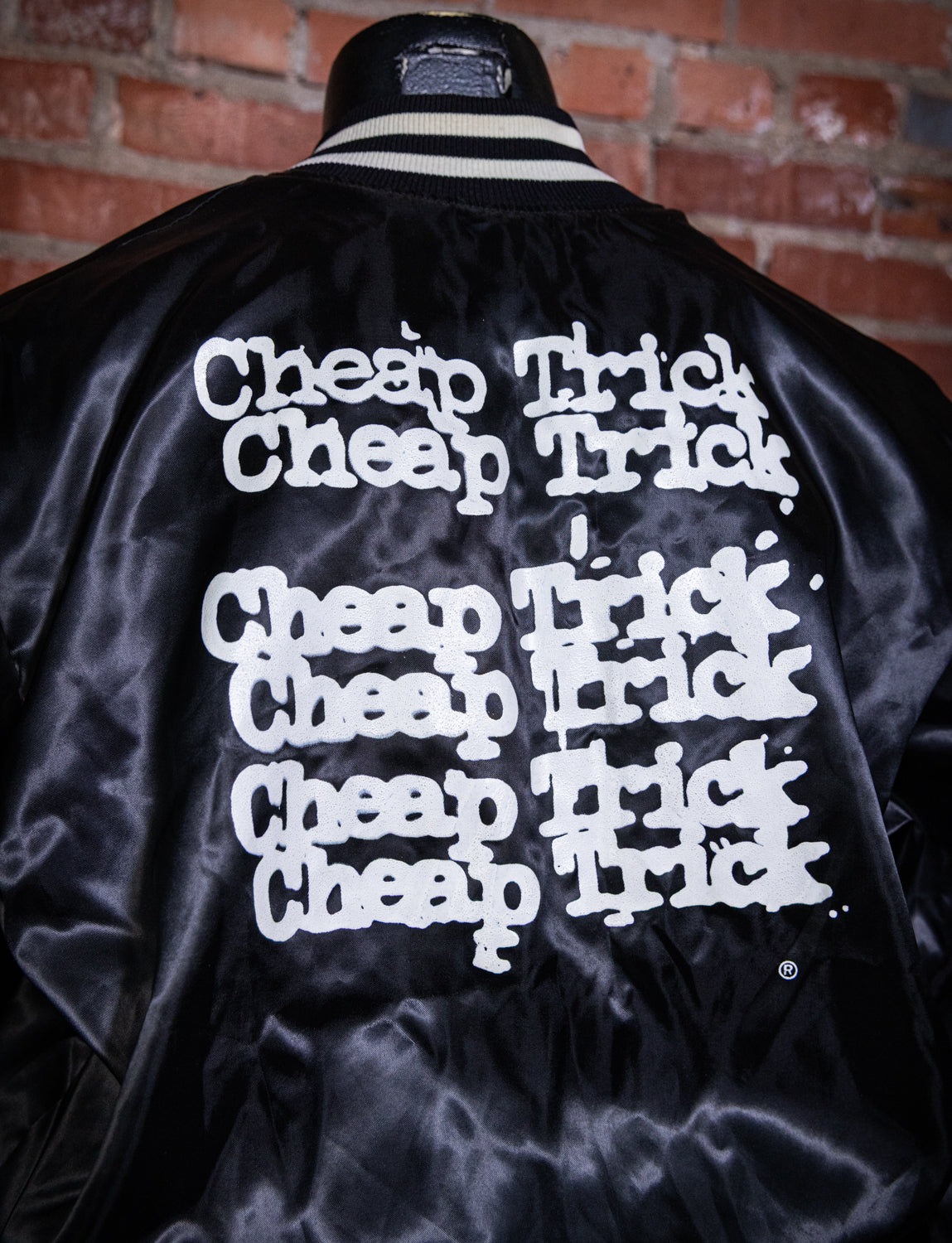 Vintage 80s Cheap Trick Black Satin Bomber Jacket Large