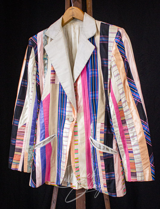 Vintage Granny Takes A Trip Custom Ribbon Blazer Jacket 70s XS/Small