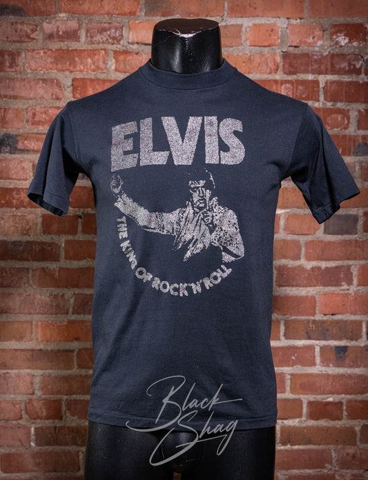 Vintage 70s Elvis King of Rock n Roll Glitter Print Concert T Shirt Small