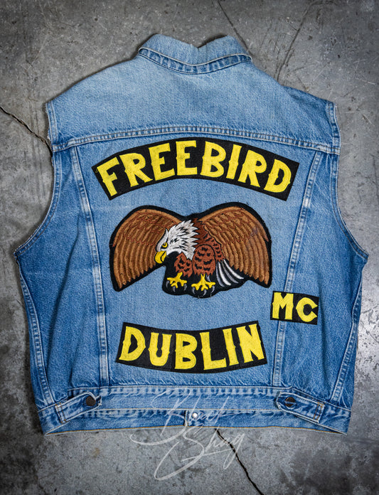 Vintage 70s Freebird Dublin MC Patch Denim Vest XL