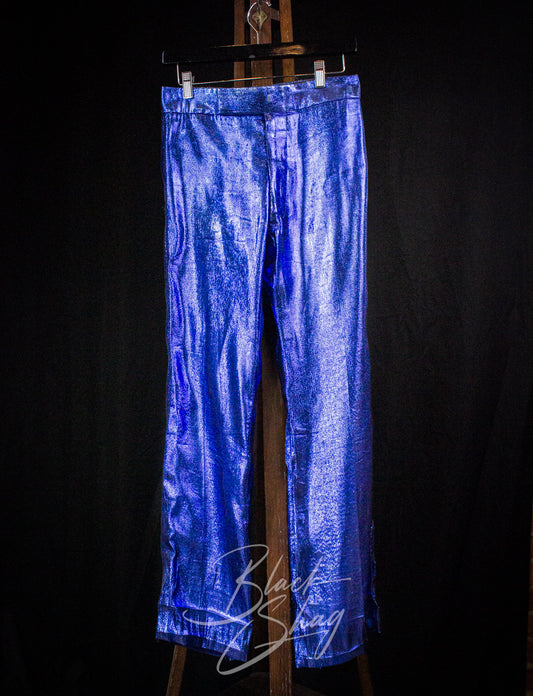Vintage 70s Granny Takes A Trip Blue Lamé Pants 28x30