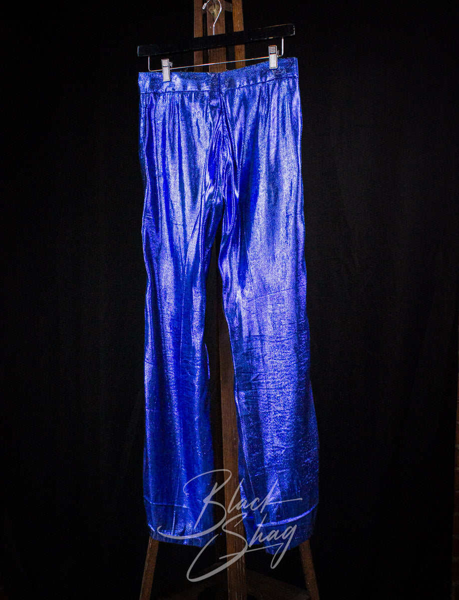Vintage 70s Granny Takes A Trip Blue Lamé Pants 28x30