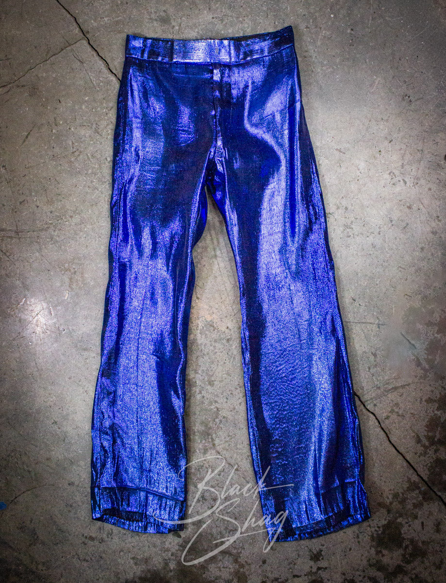 Vintage 70s Granny Takes A Trip Blue Lamé Pants 28x30