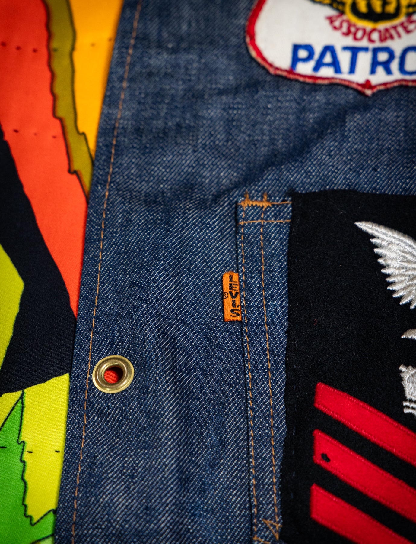 Vintage 70s Levi's Big E Psychedelic Patch Denim Vest Medium