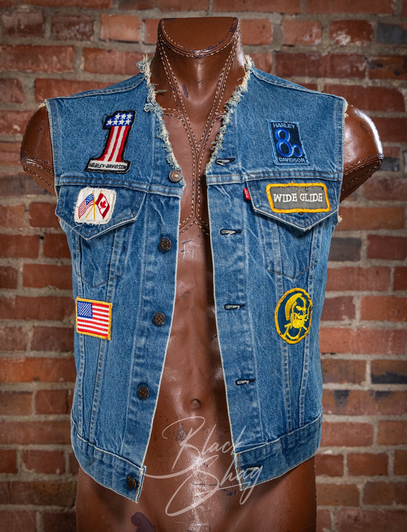 Vintage 70s Levi's Harley Davidson 69 Patch Cutoff Denim Vest Medium