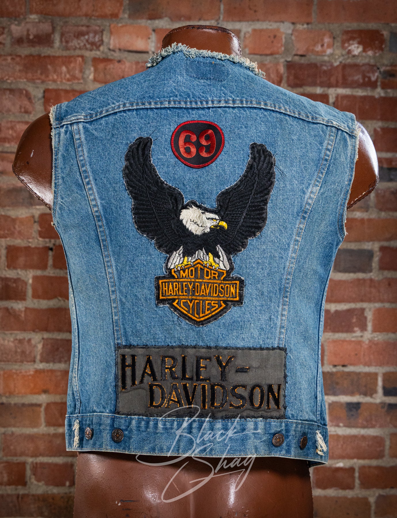 Vintage 70s Levi's Harley Davidson 69 Patch Cutoff Denim Vest Medium