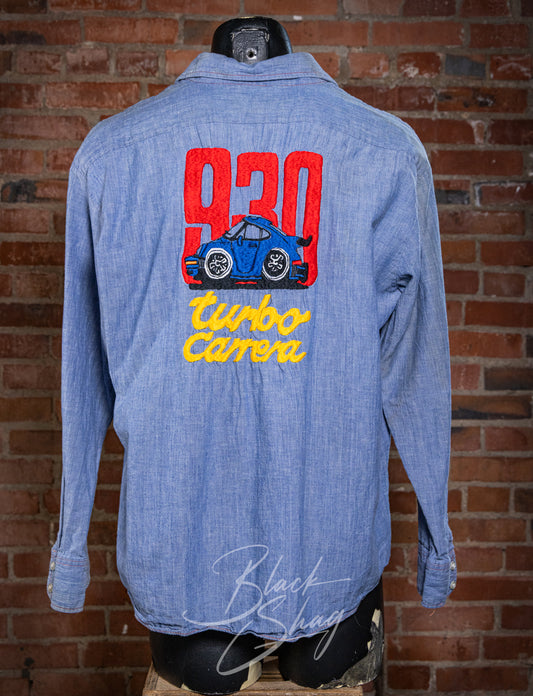 Vintage 70s Porsche 930 Turbo Chambray Button Up Shirt XL