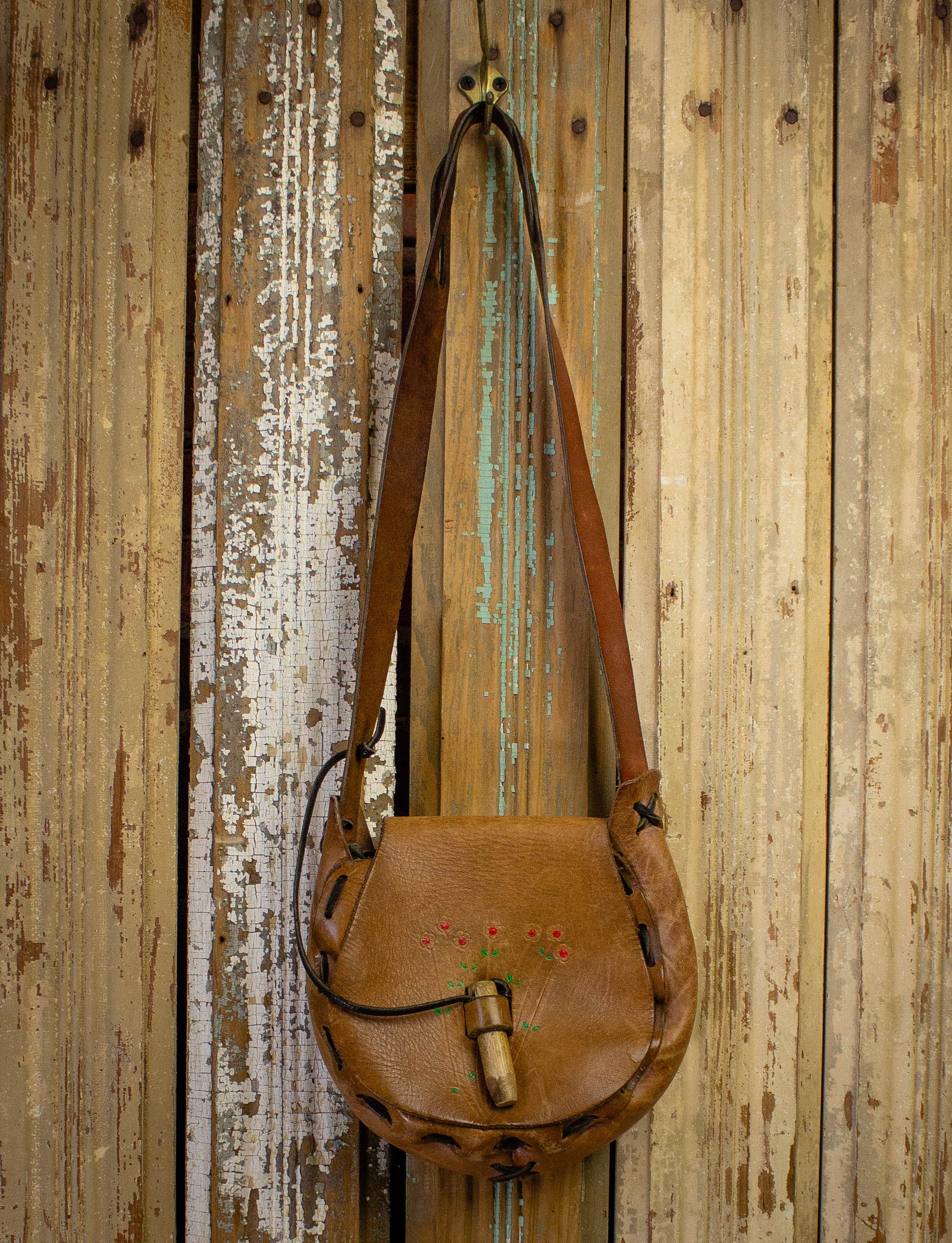 vintage style Leather Saddle Bag with a Pocket for Women handmade