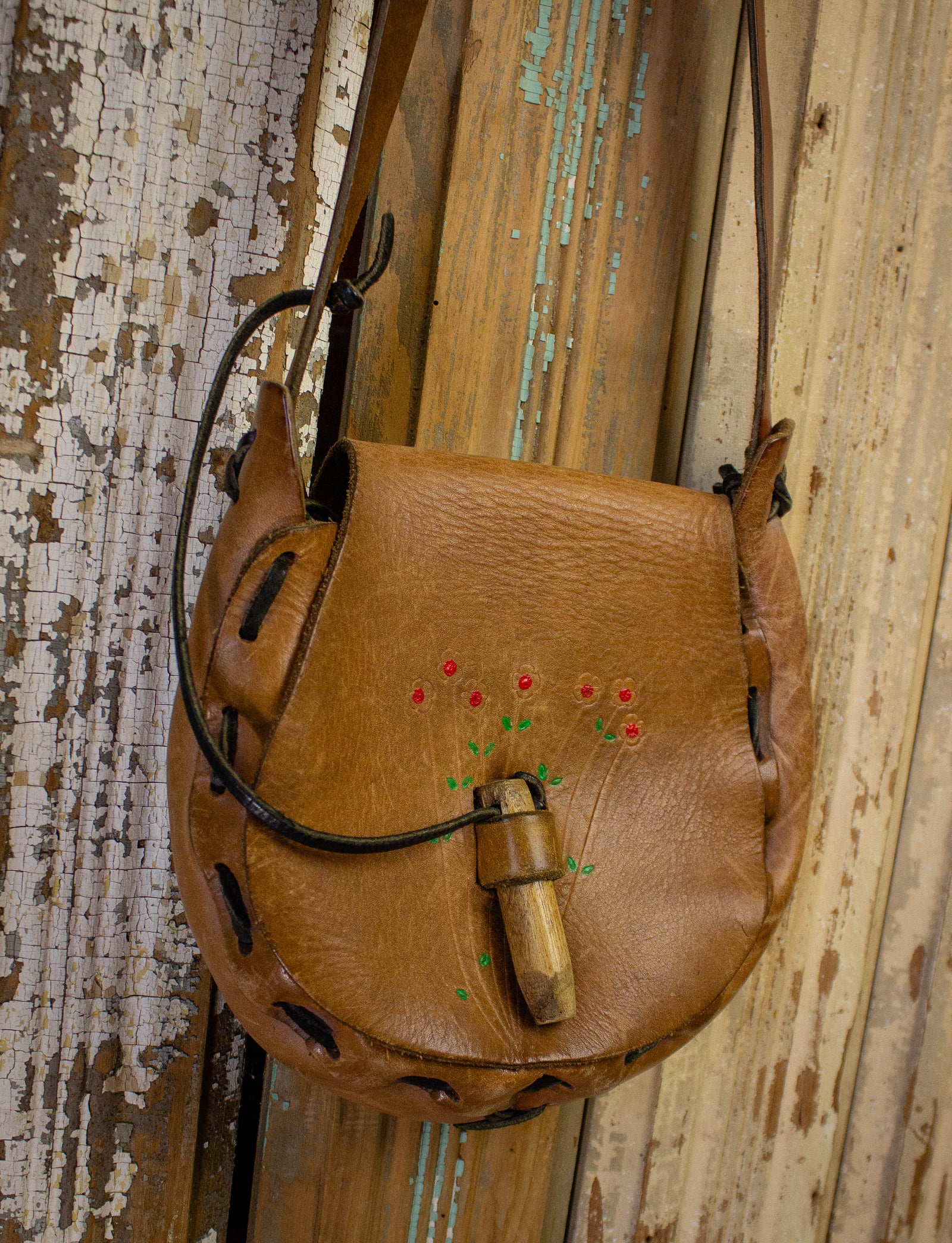 Vintage Hand Tooled Faux Leather Purse 60s/70s Embossed Floral 