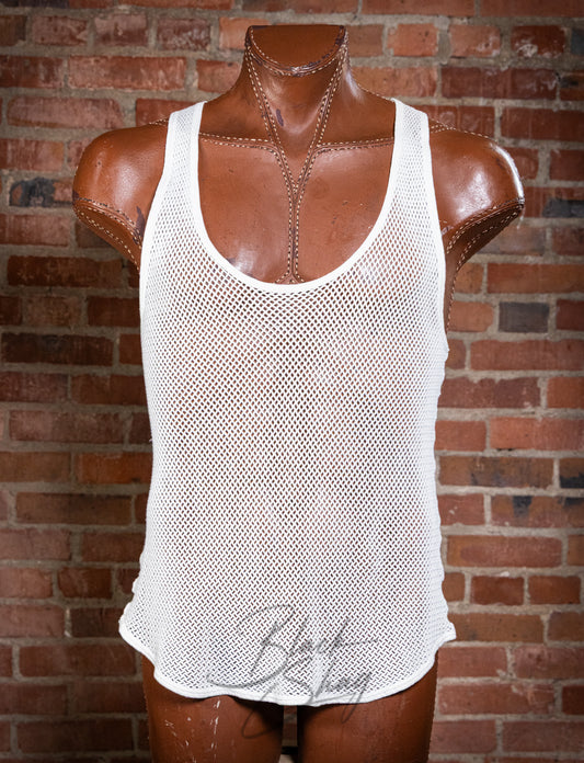 Vintage 70s White Mesh Tank Top Large