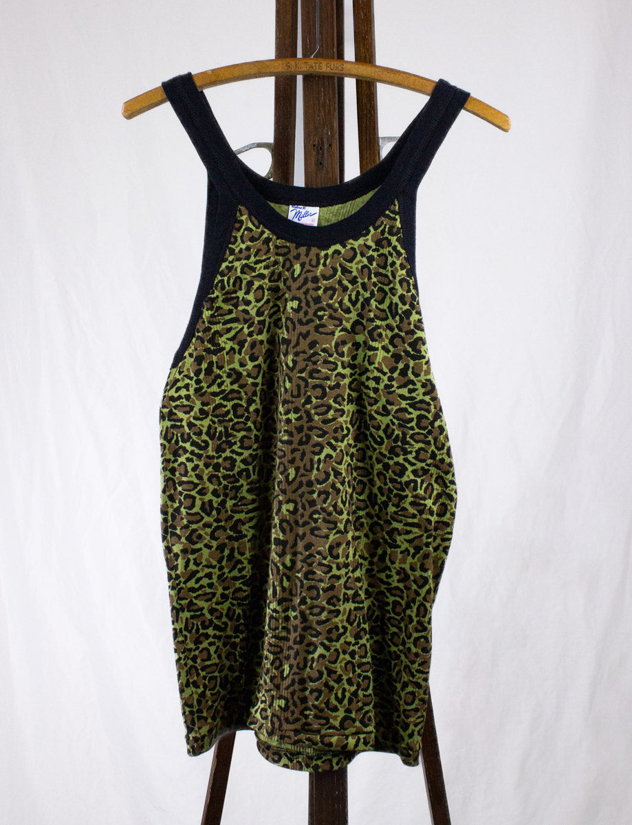 Vintage Green Cheetah Tank Top 80s Large