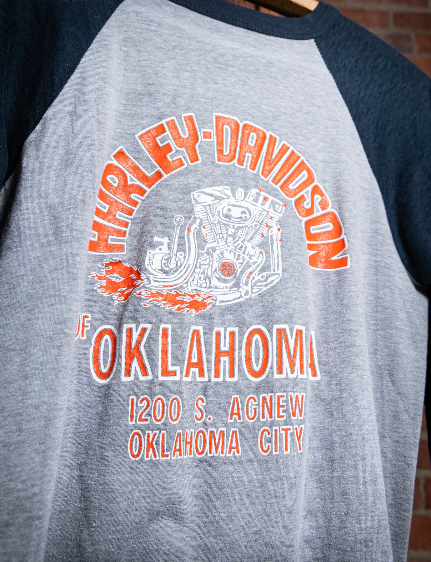 Vintage 80s Harley Davidson Oklahoma Raglan Graphic T Shirt Medium