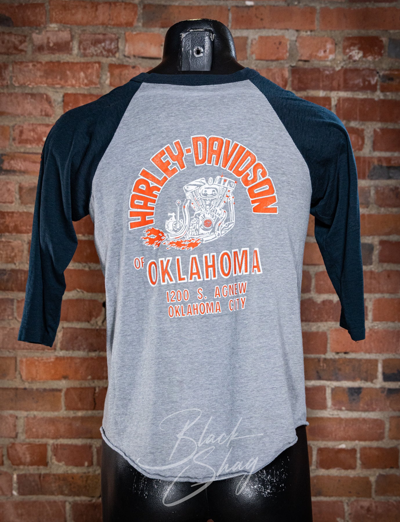 ふ*み様 三軒茶屋US 80s HARLEY-DAVIDSON 袖・裾シングルス Vintage 80s Harley Davidson Oklahoma Raglan Graphic T Shirt Medium