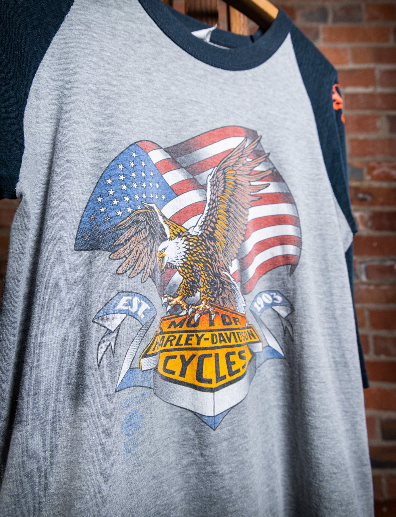 Vintage 80s Harley Davidson Oklahoma Raglan Graphic T Shirt Medium