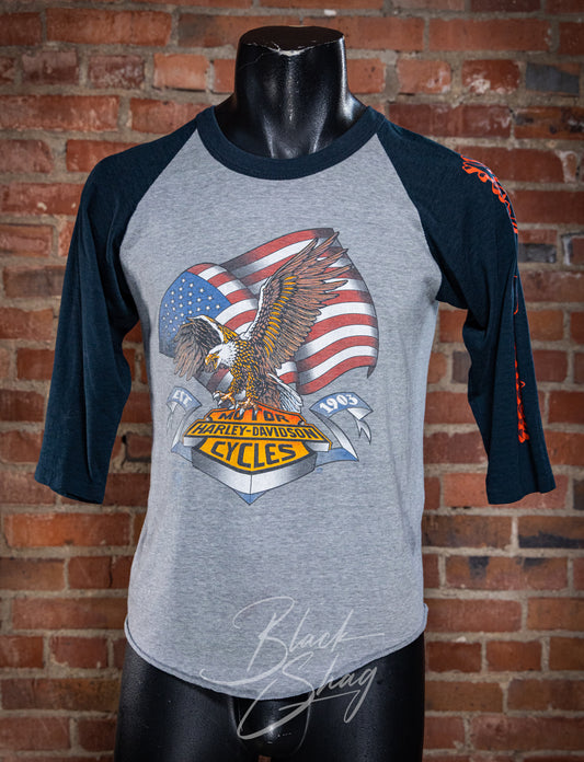 Vintage 80s Harley Davidson Oklahoma Raglan Graphic T Shirt Medium