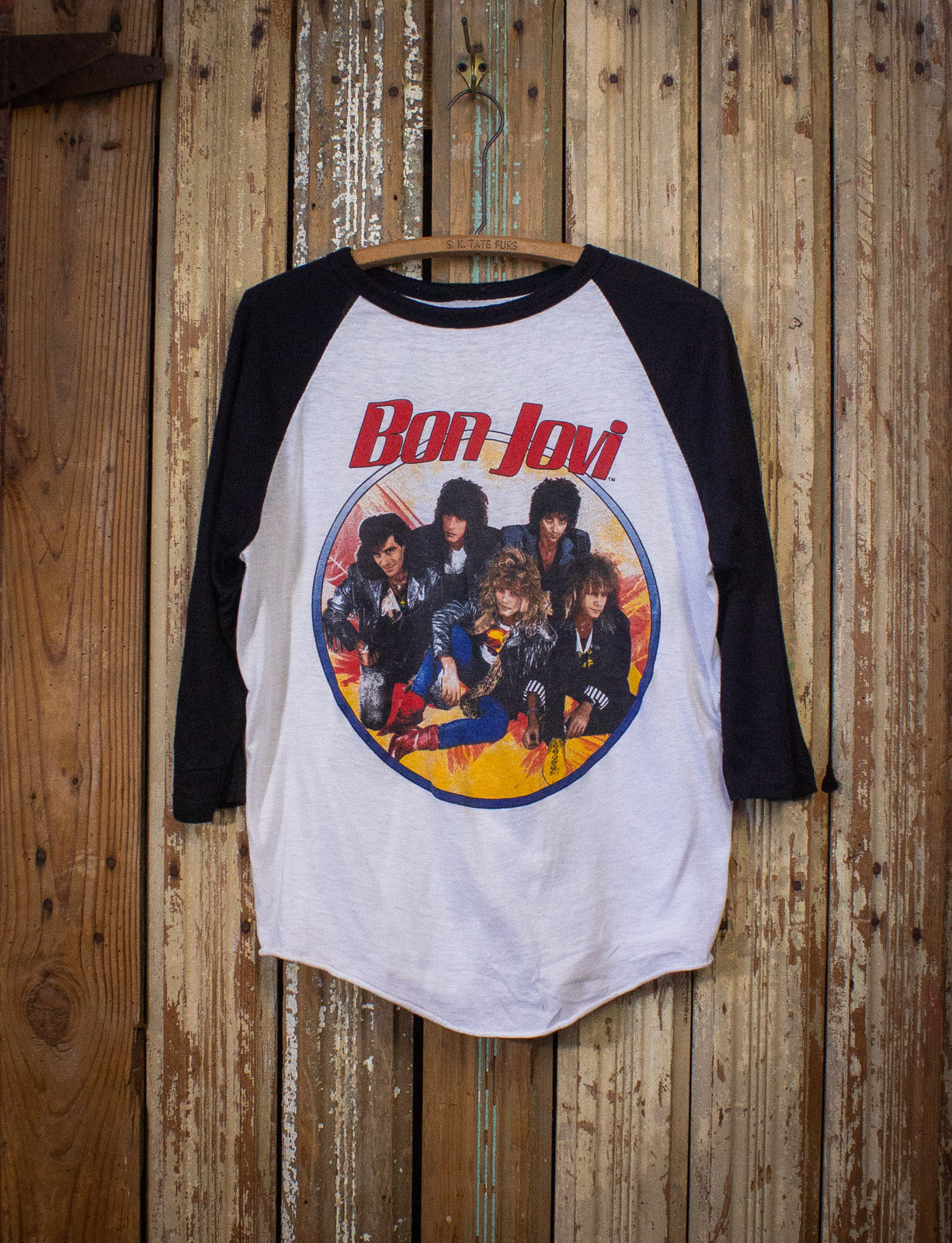 Vintage 86-87 Bon Jovi Slippery When Wet Concert Raglan Black/White Large