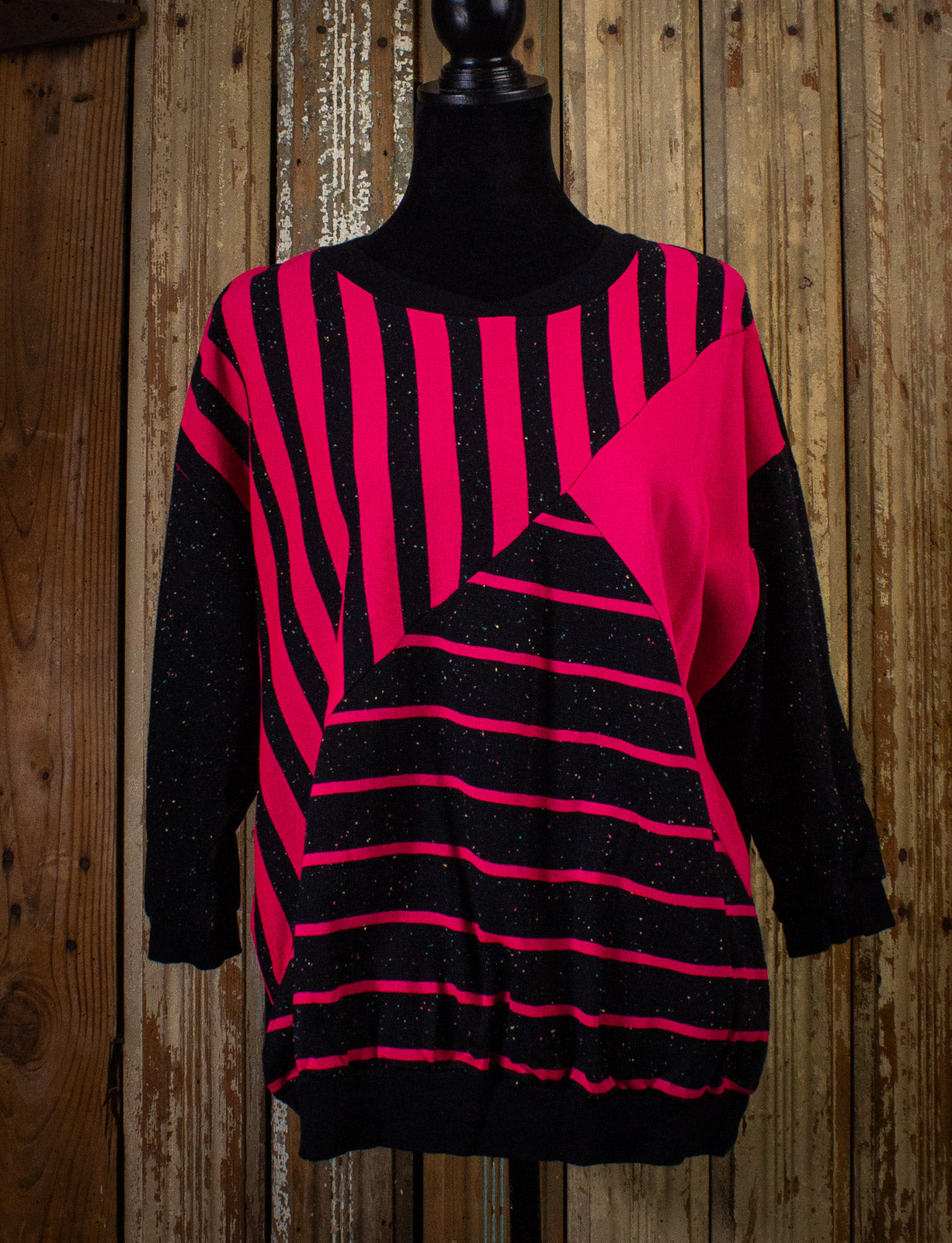 Vintage Geometric Sweater Top 90s Pink/Black XL