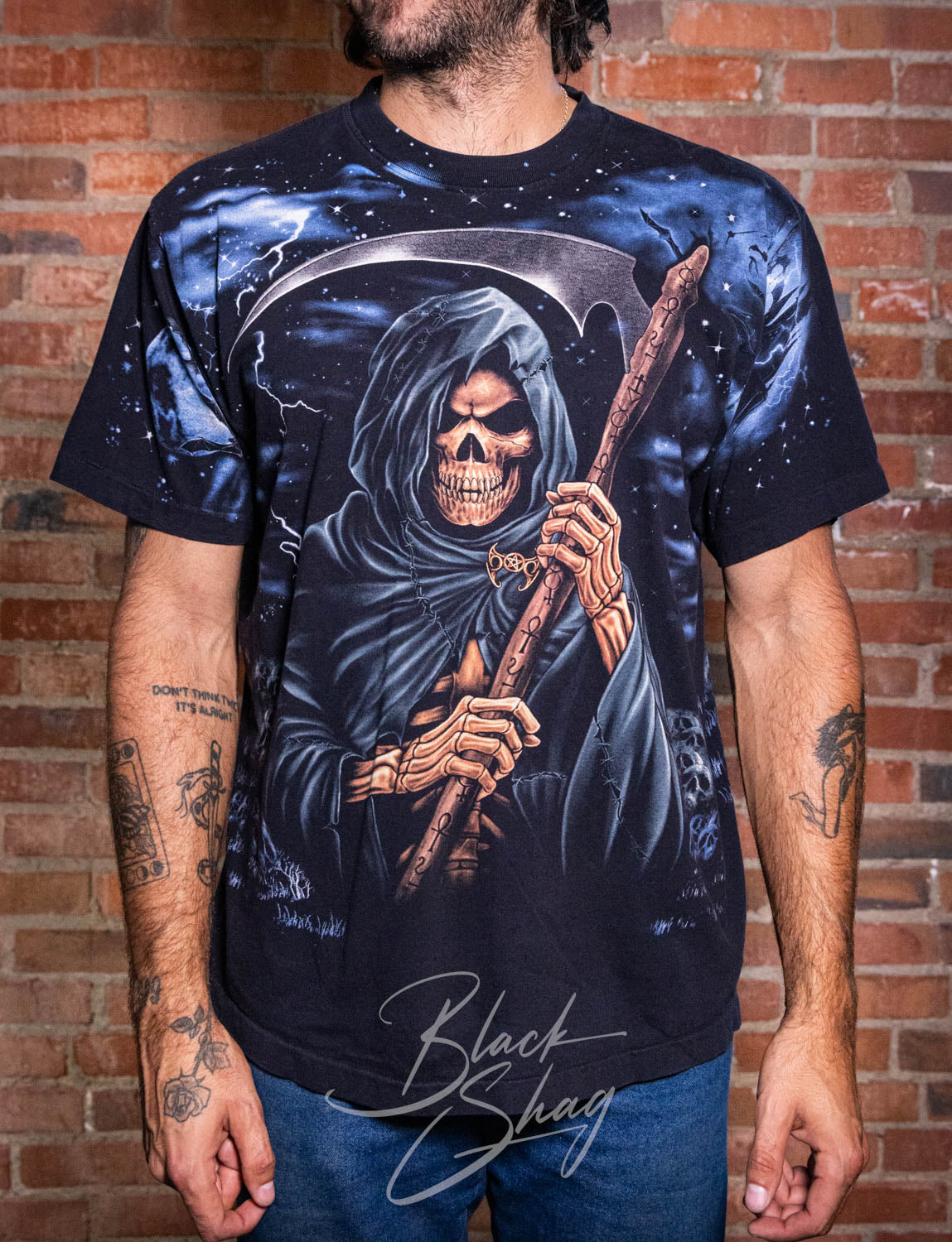 Vintage 90s Grim Reaper AOP Graphic T Shirt XL