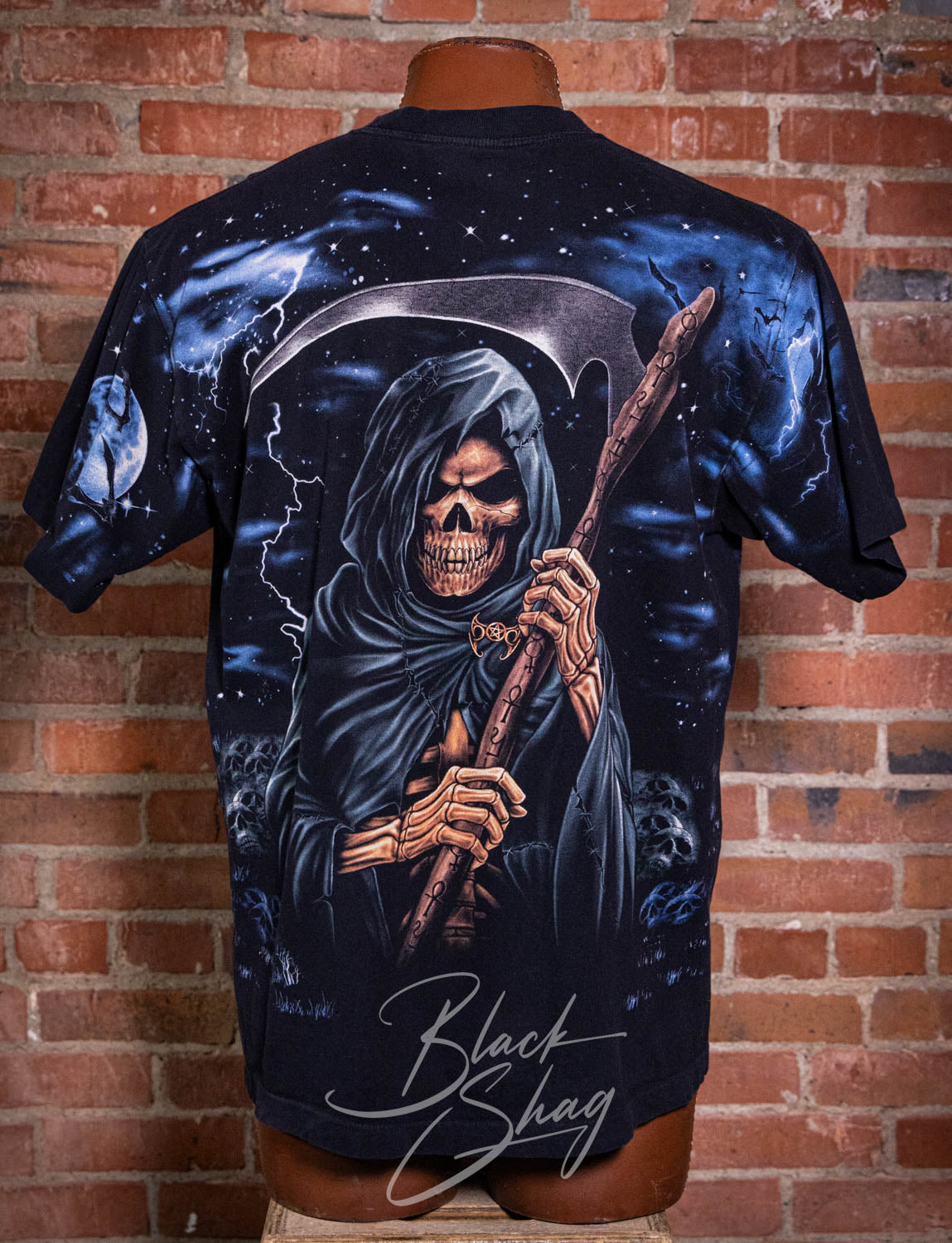 Vintage 90s Grim Reaper AOP Graphic T Shirt XL