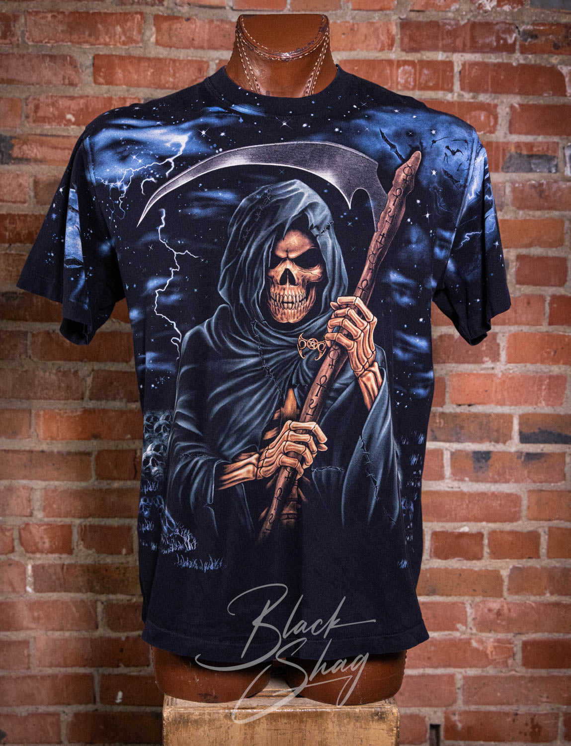 Vintage 90s Grim Reaper AOP Graphic T Shirt XL