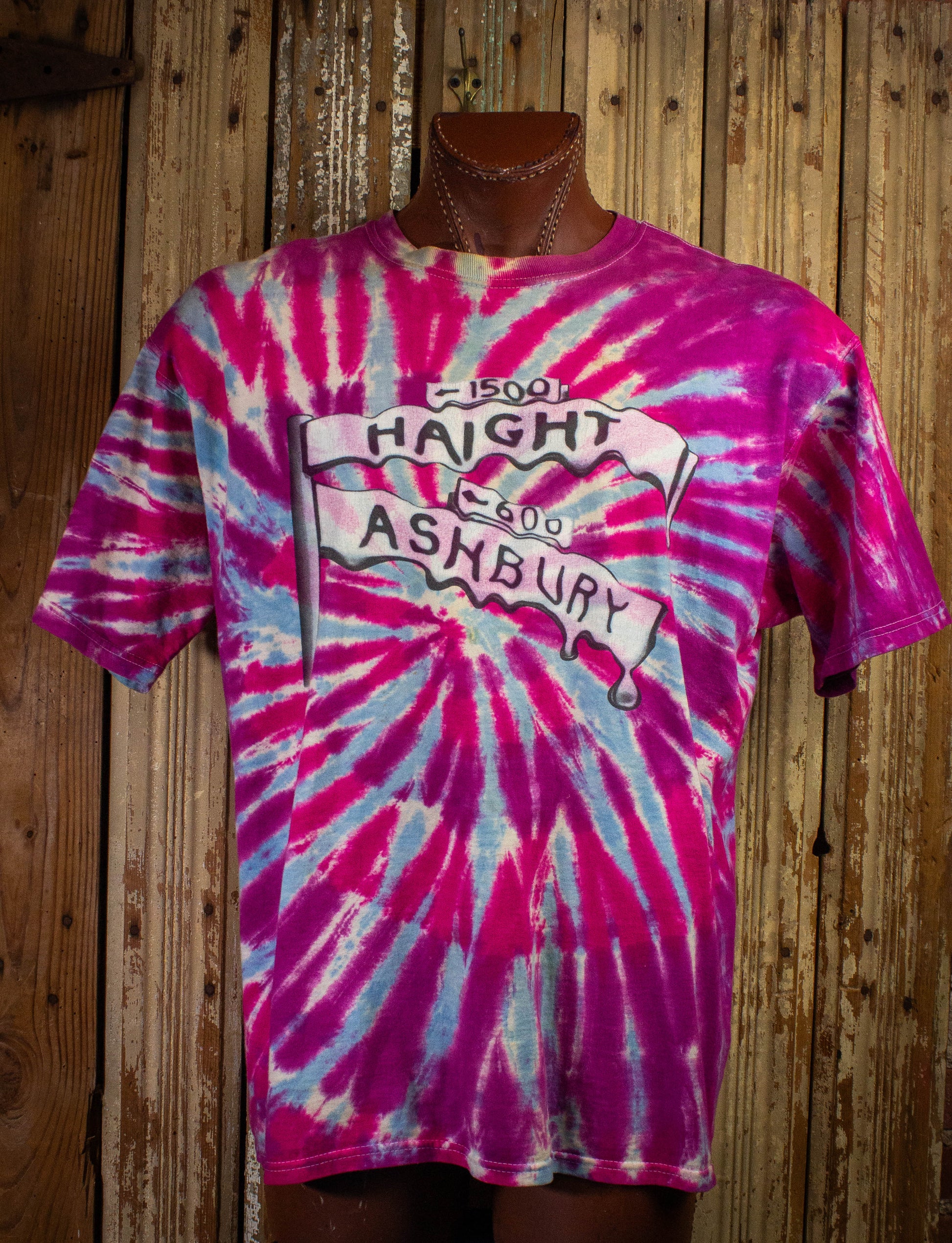 Vintage 90s Haight Ashbury Graphic T Shirt Pink Tiedye XXL