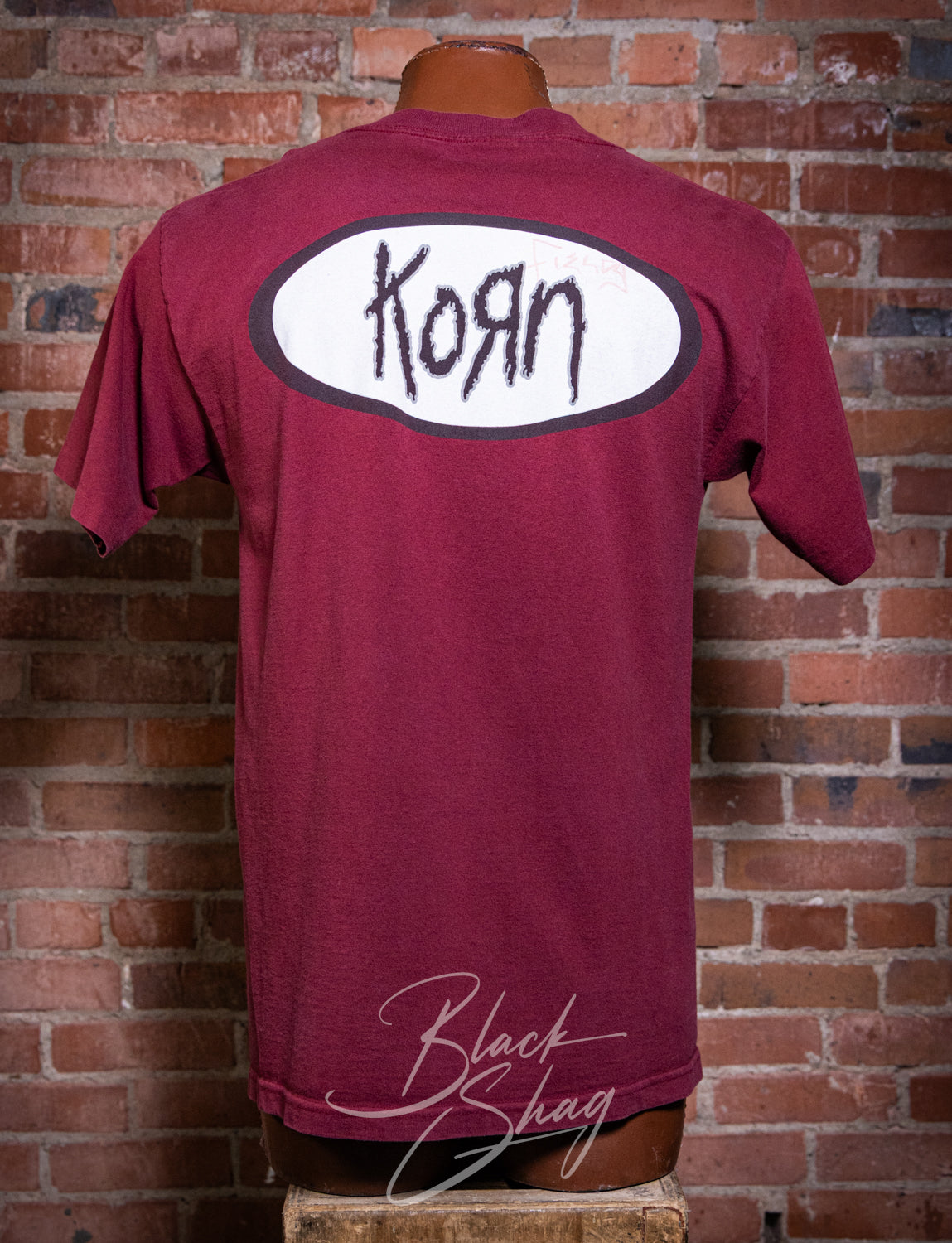 Vintage 90s Korn Burgundy Stripe Concert T Shirt Large