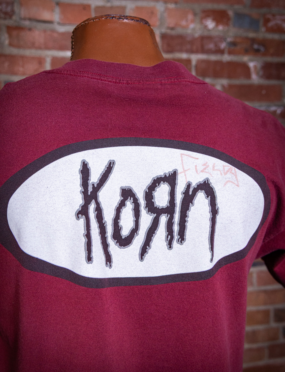Vintage 90s Korn Burgundy Stripe Concert T Shirt Large