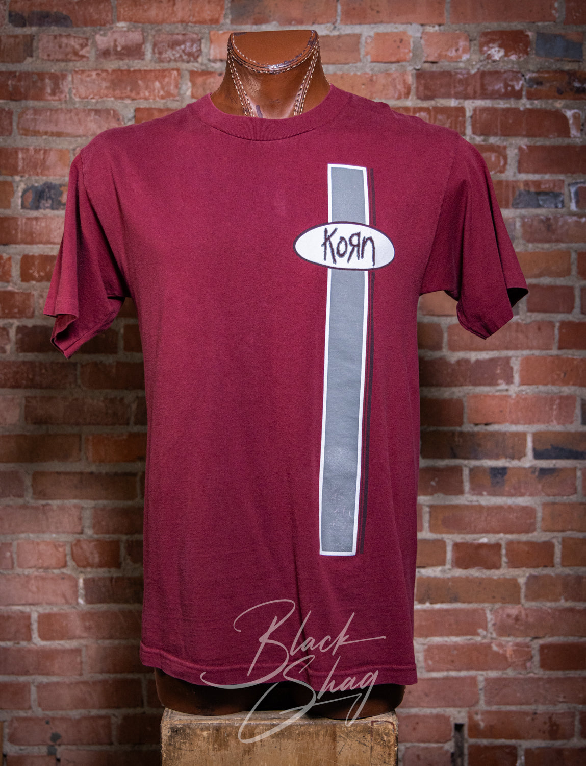 Vintage 90s Korn Burgundy Stripe Concert T Shirt Large