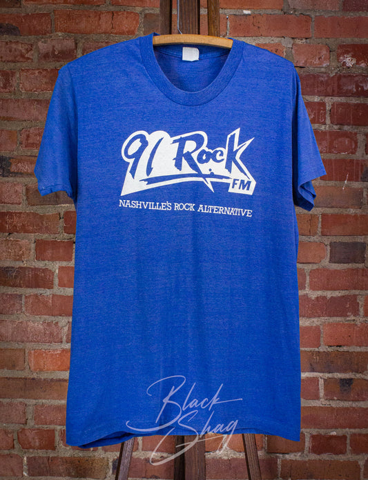 Vintage 91 Rock Nashvile Radio Graphic T Shirt 80s Blue Medium