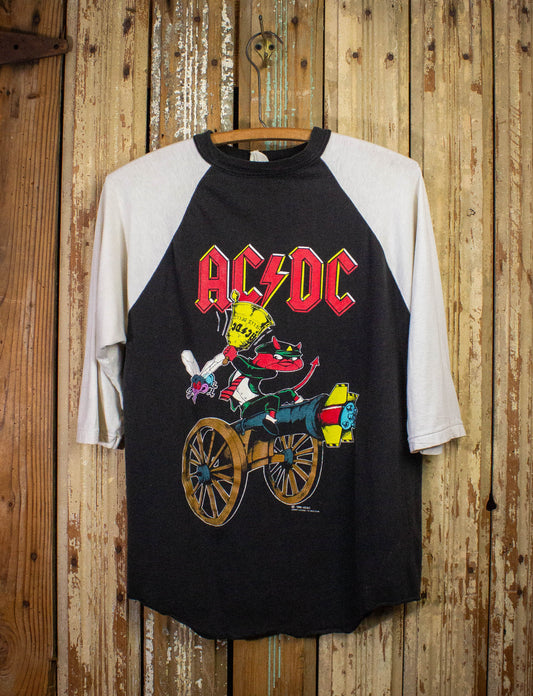Vintage AC/DC Hell's Bells Raglan Concert T Shirt 1990 Black/White Medium