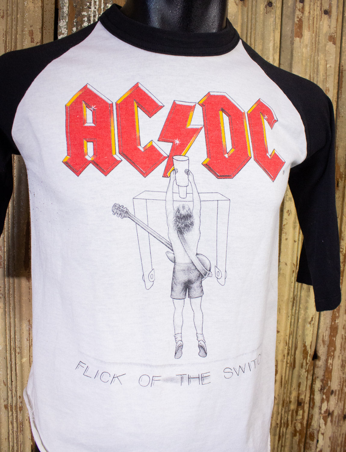 Vintage AC/DC Flick of the Switch Raglan Concert T Shirt 1983 Black/White Medium