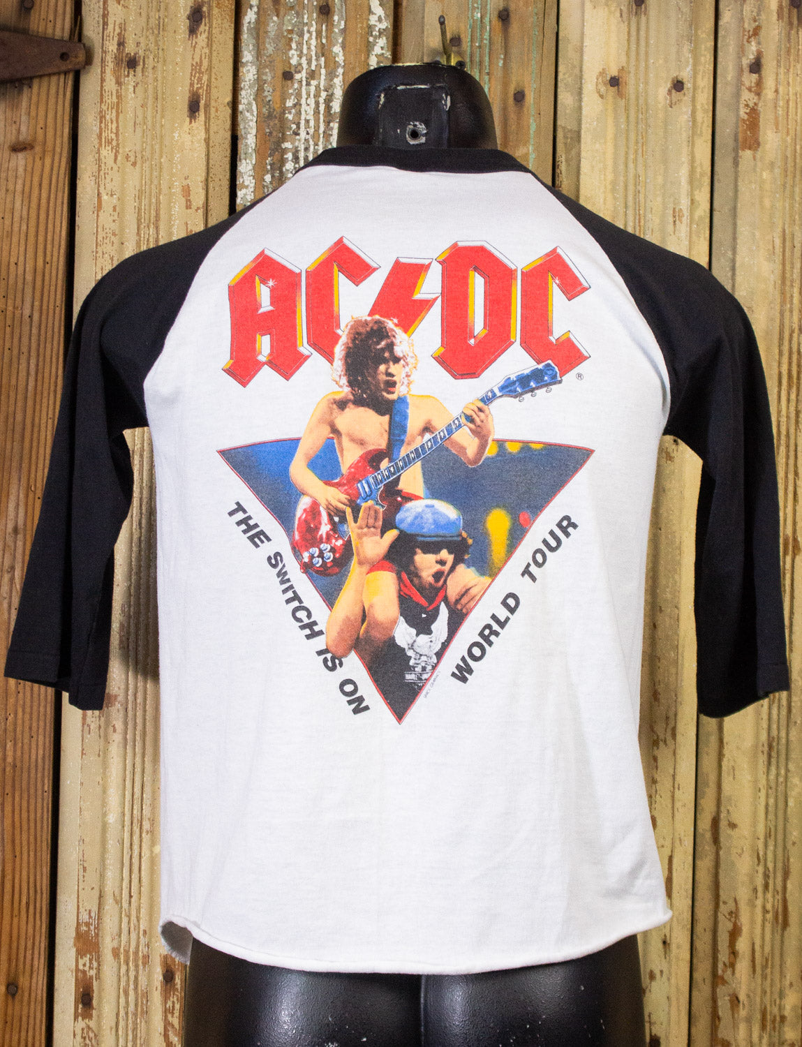 Vintage AC/DC Flick of the Switch Raglan Concert T Shirt 1983 Black/White Medium