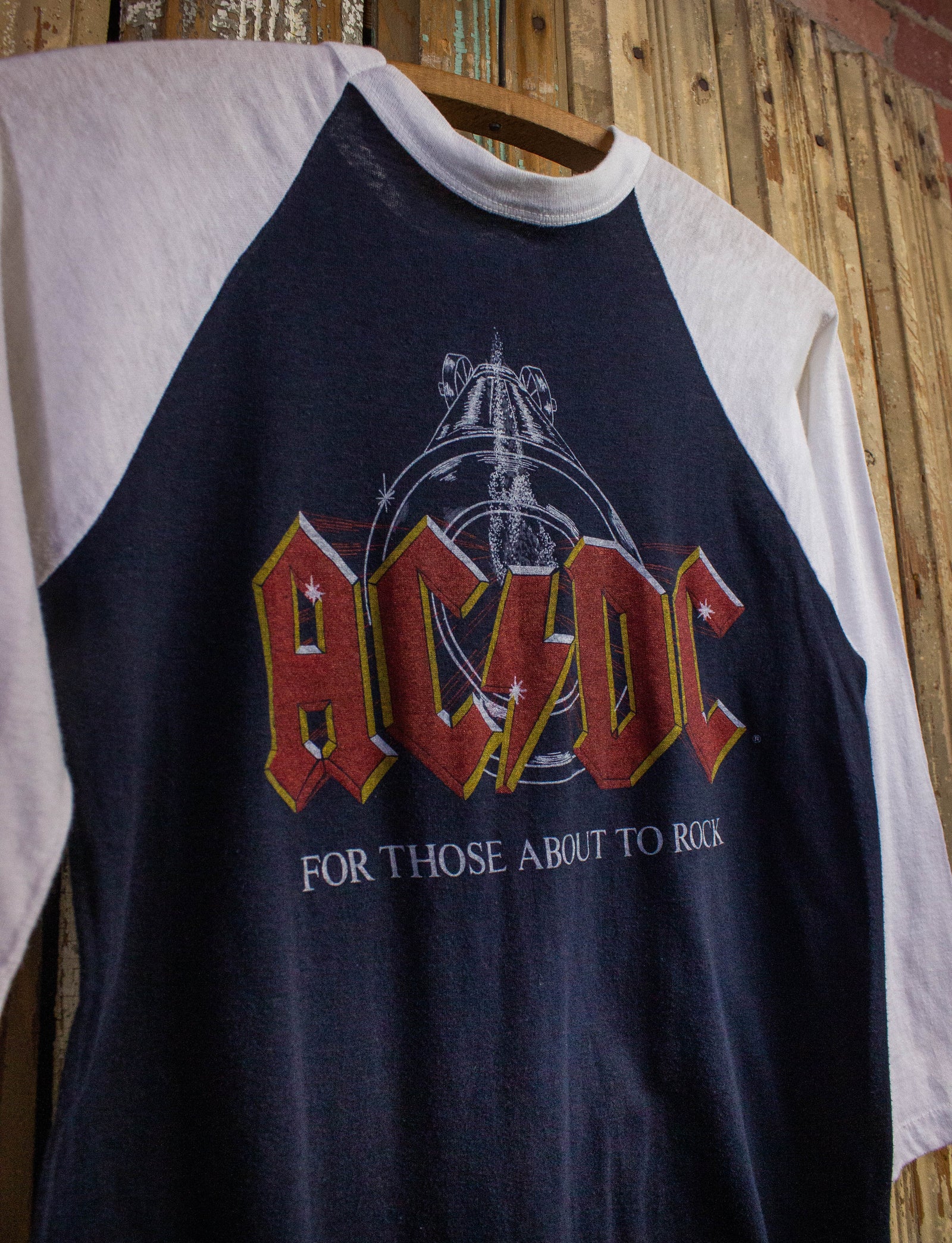 Vintage AC/DC For Those About To Rock Raglan Concert T Shirt 1981 Black/White XS