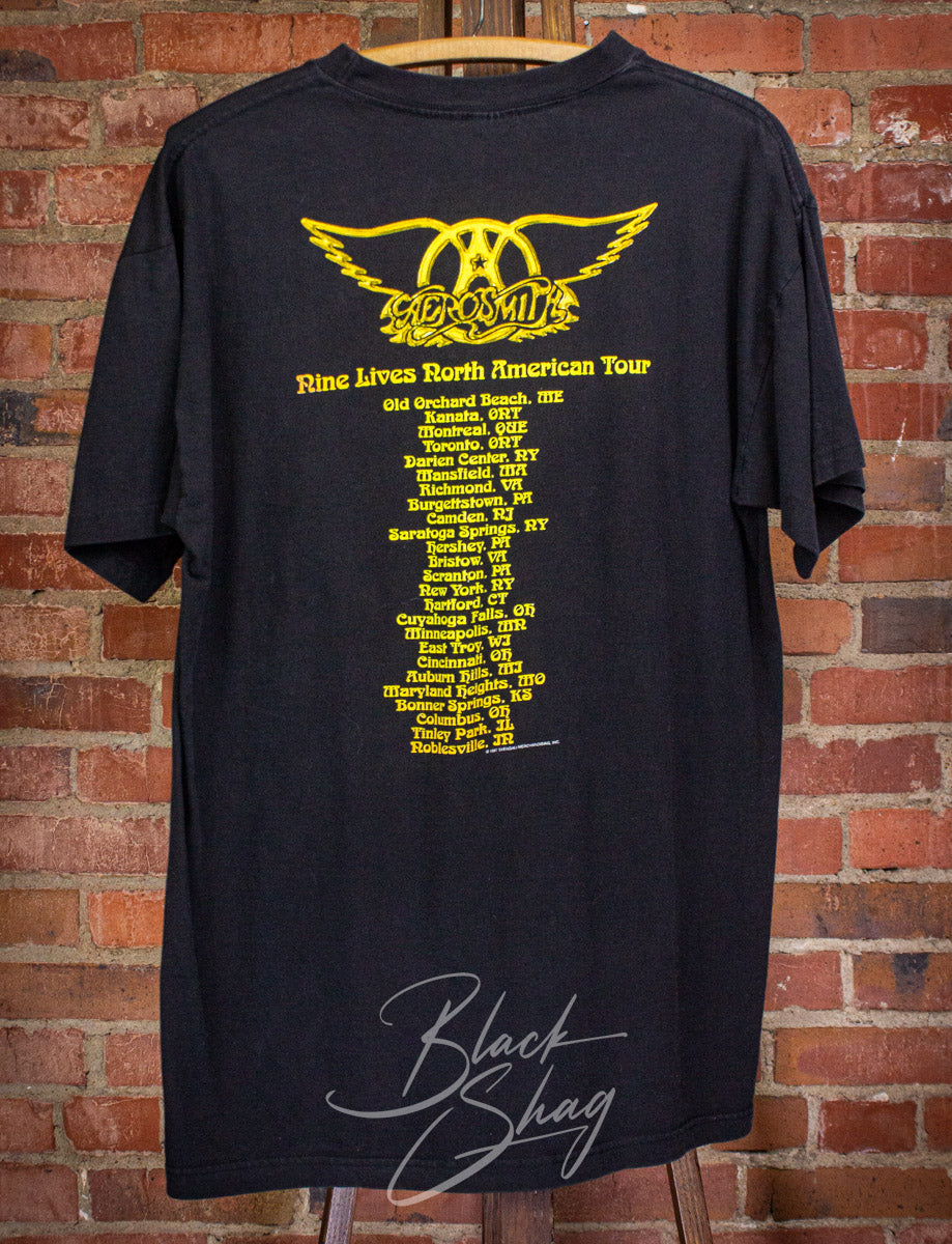 1997 Aerosmith Nine Lives Concert T Shirt L/XL – Black Shag Vintage