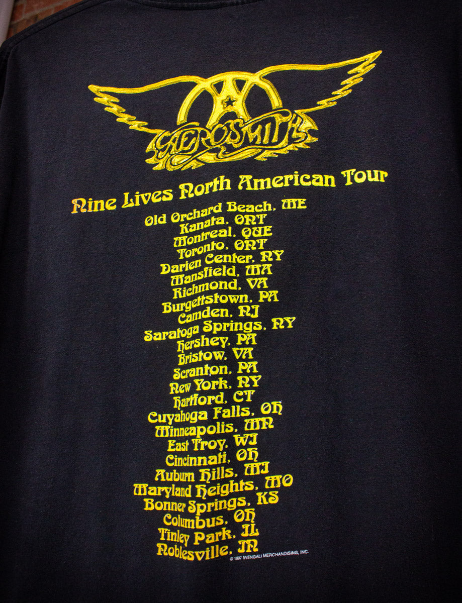 1997 Aerosmith Nine Lives Concert T Shirt L/XL – Black Shag Vintage