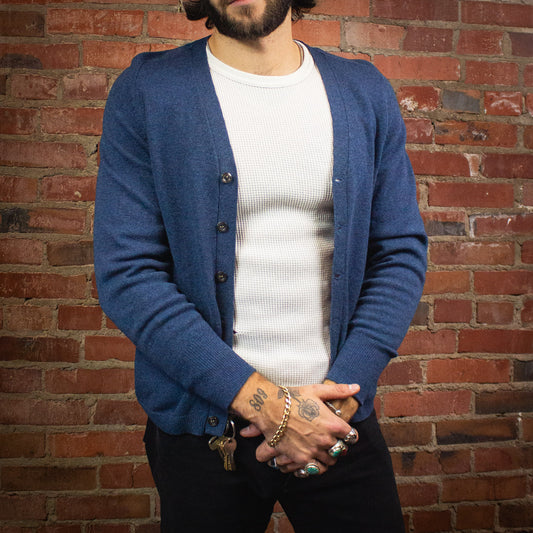 Vintage Alan Paine Blue Cardigan Sweater 70s Medium