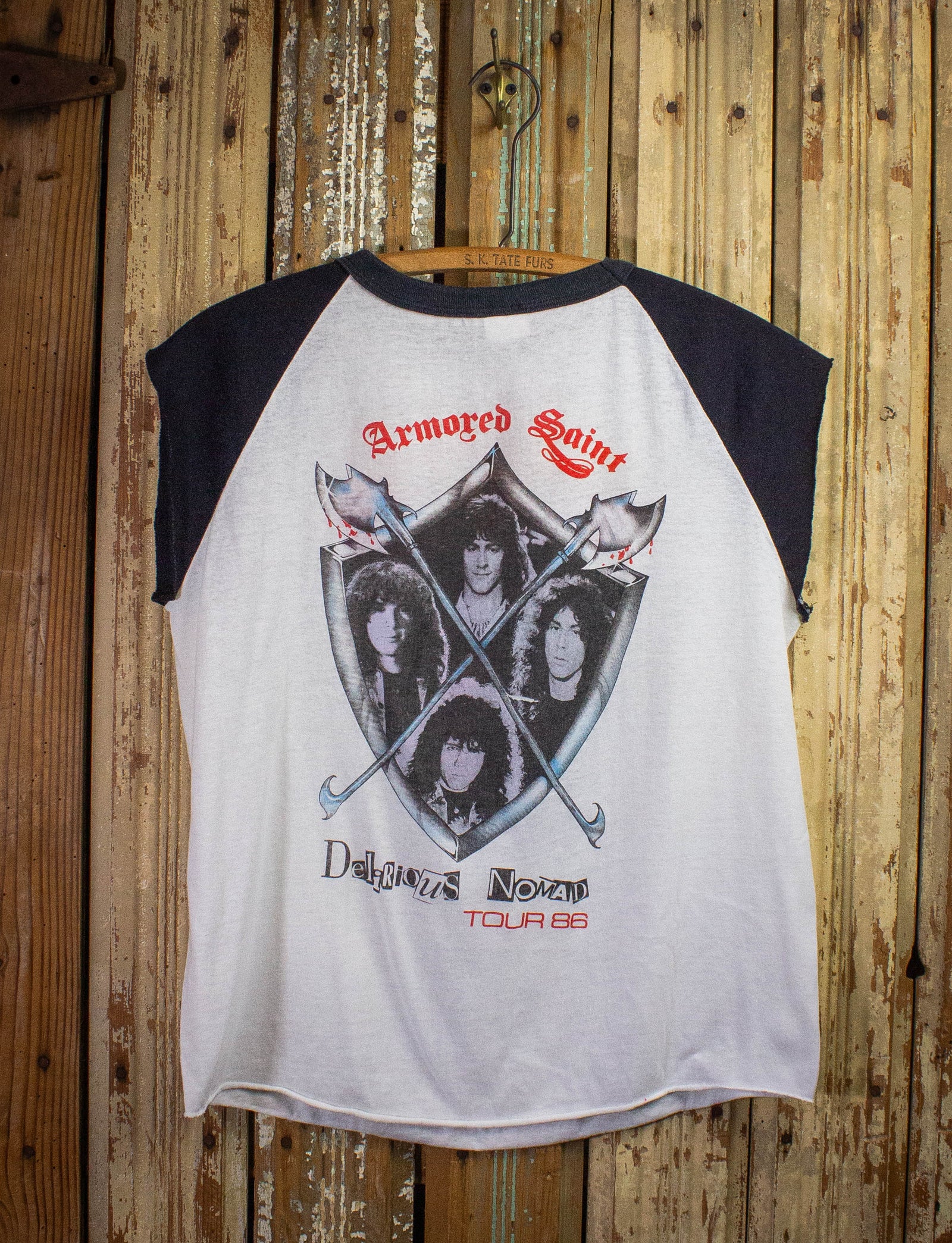 Vintage Armored Saint Delirious Nomad Cut Off Raglan Concert T Shirt 1986 Black/White Large