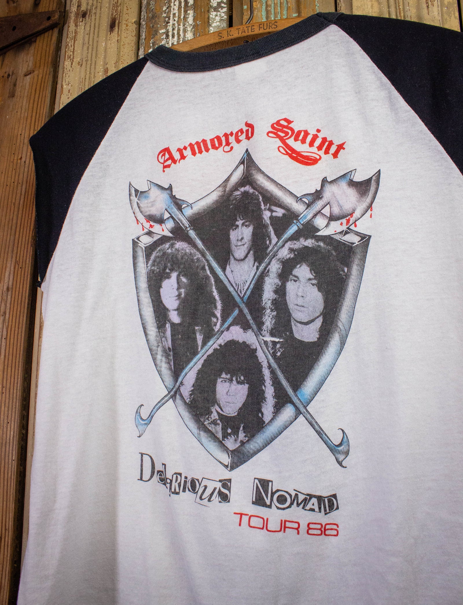 Vintage Armored Saint Delirious Nomad Cut Off Raglan Concert T Shirt 1986 Black/White Large