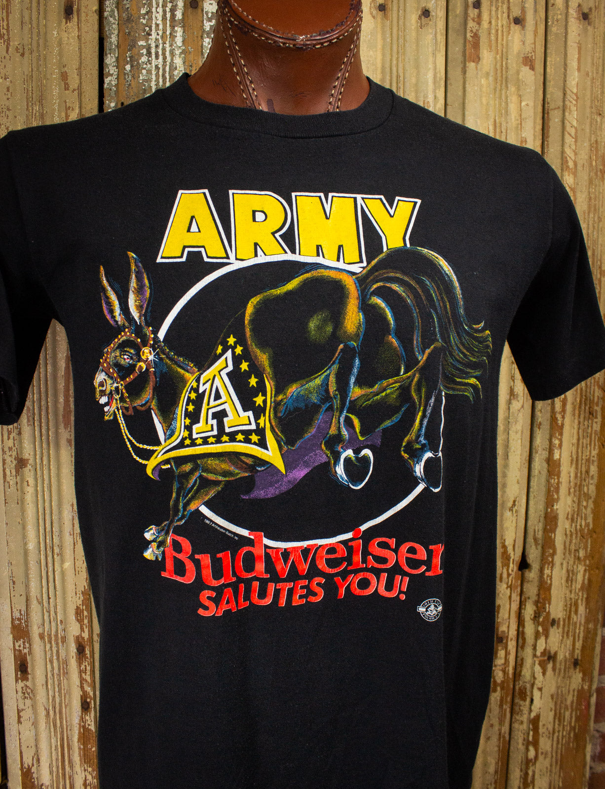 Vintage Army Budweiser Graphic T Shirt 1987 Black Large