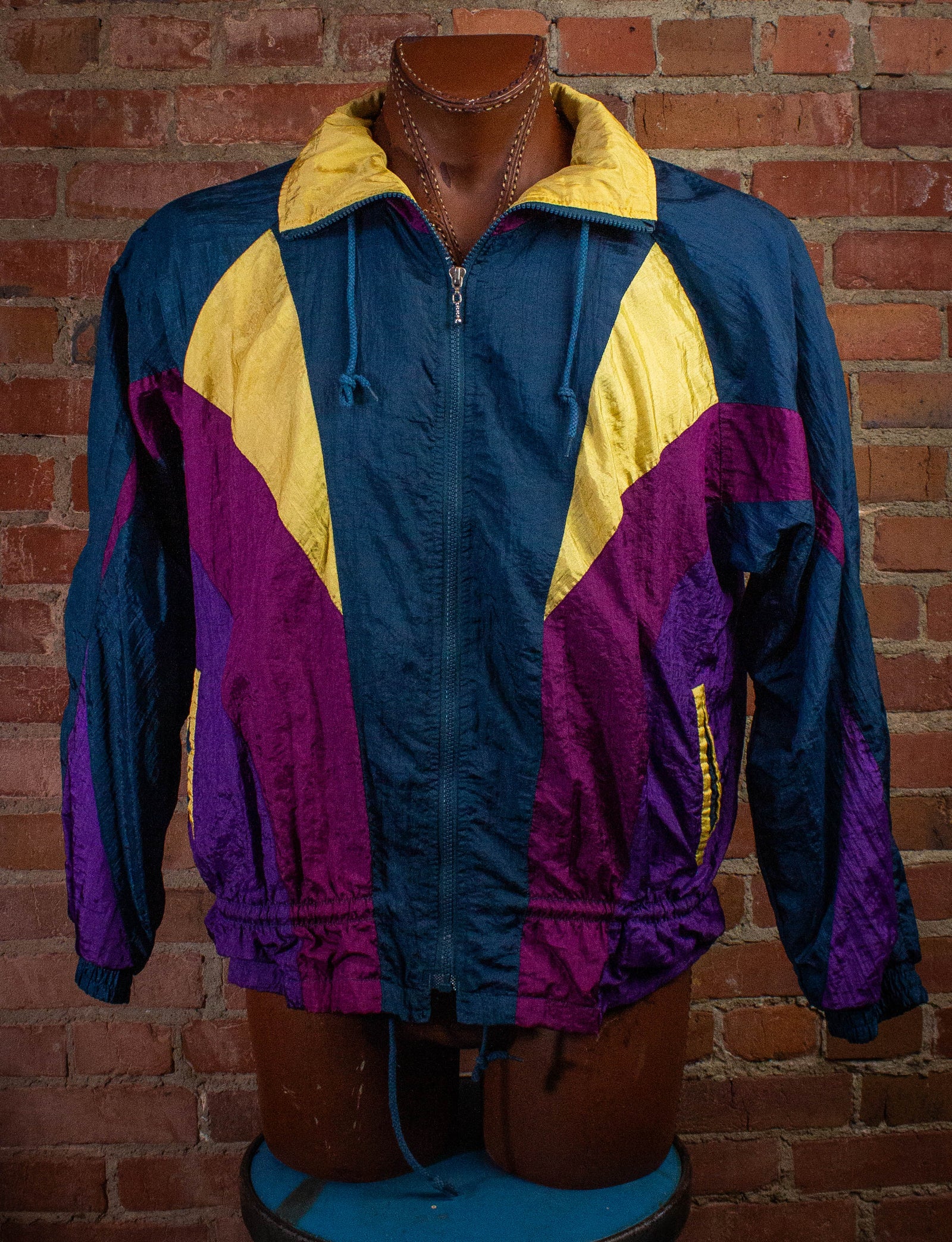 Vintage Athletic Works Nylon Bomber Jacket Purple/Blue/Yellow XL