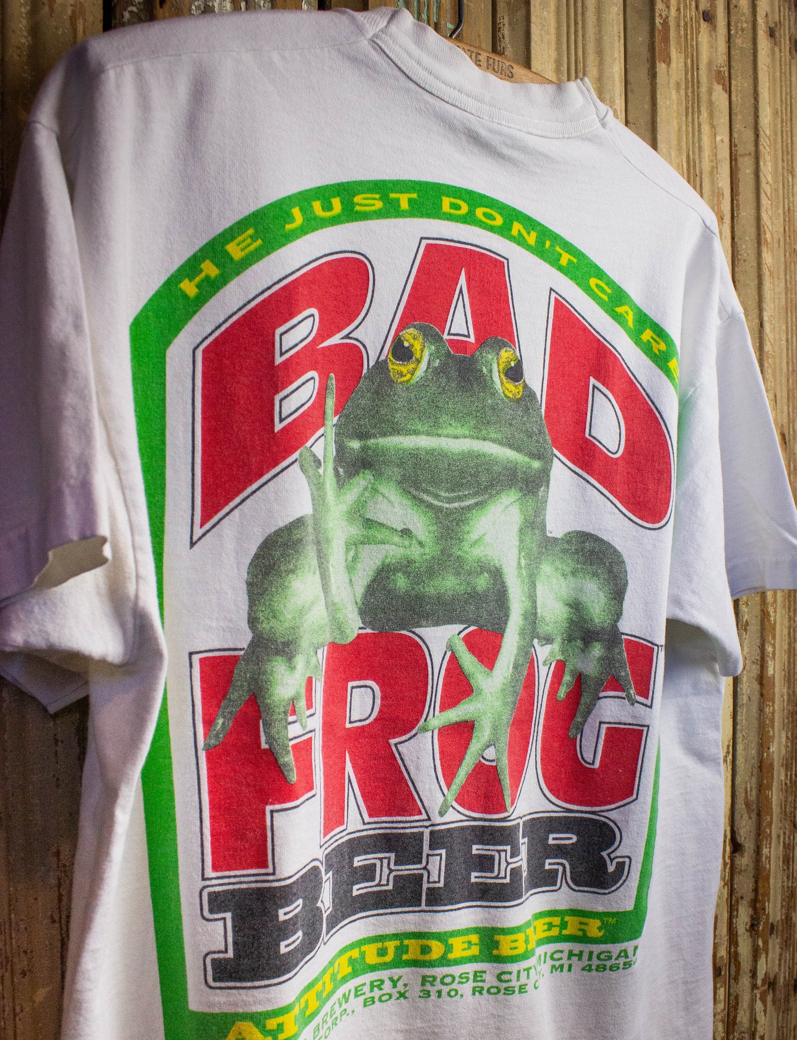 Vintage Bad Frog Beer Graphic T Shirt 90s White XL