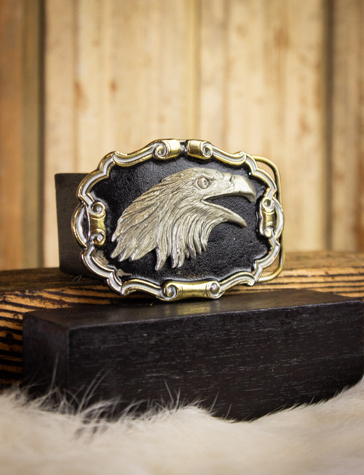 Brass Eagle Belt Buckle with Lacquer Inlay