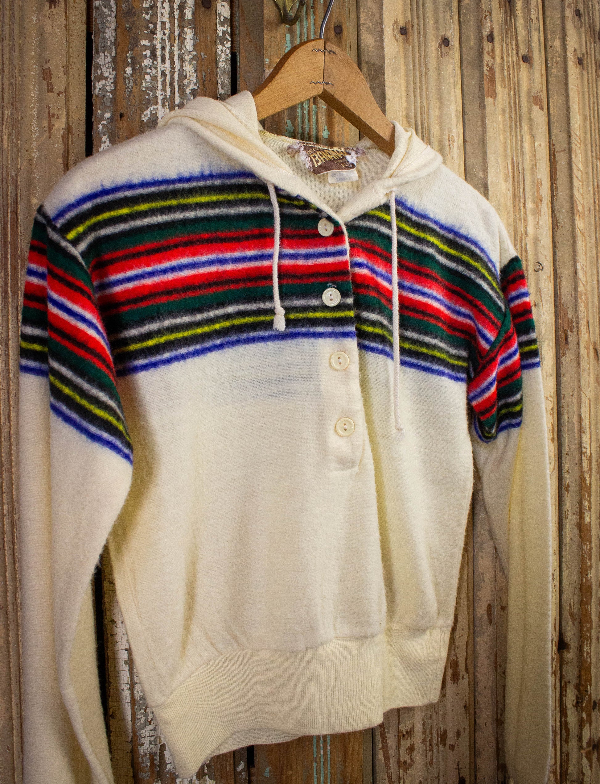 Vintage Women's Banand Striped Henley Hoodie Sweater 70s