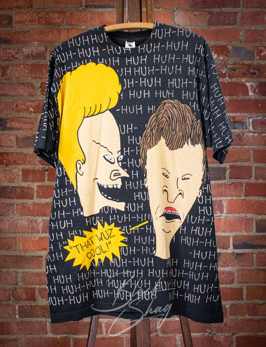 Vintage Beavis and Butthead AOP Graphic T Shirt 1993 Black XL