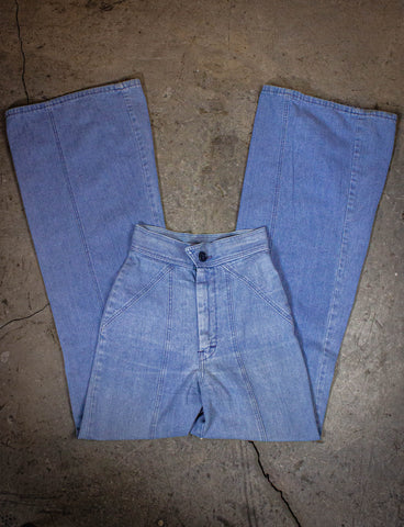 Vintage Turtle Bax Bell Bottom Denim Jeans 70s Light Wash 25x29