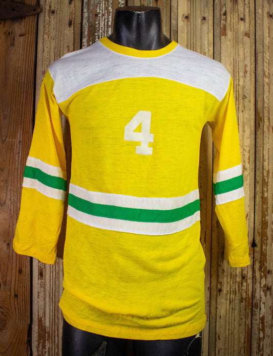Vintage Berkleigh Juniors #4 Jersey Long Sleeve T Shirt 70s Yellow Small