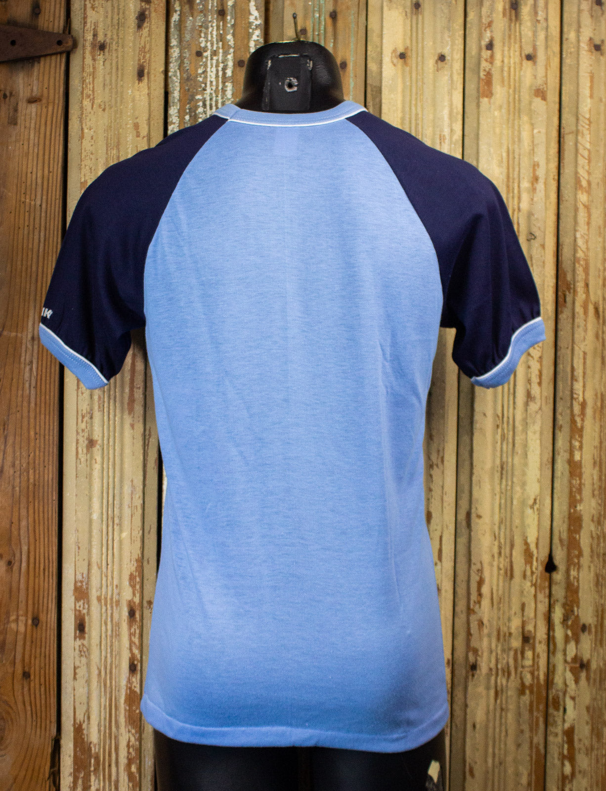 Vintage Bike V Neck T Shirt 70s Blue Medium